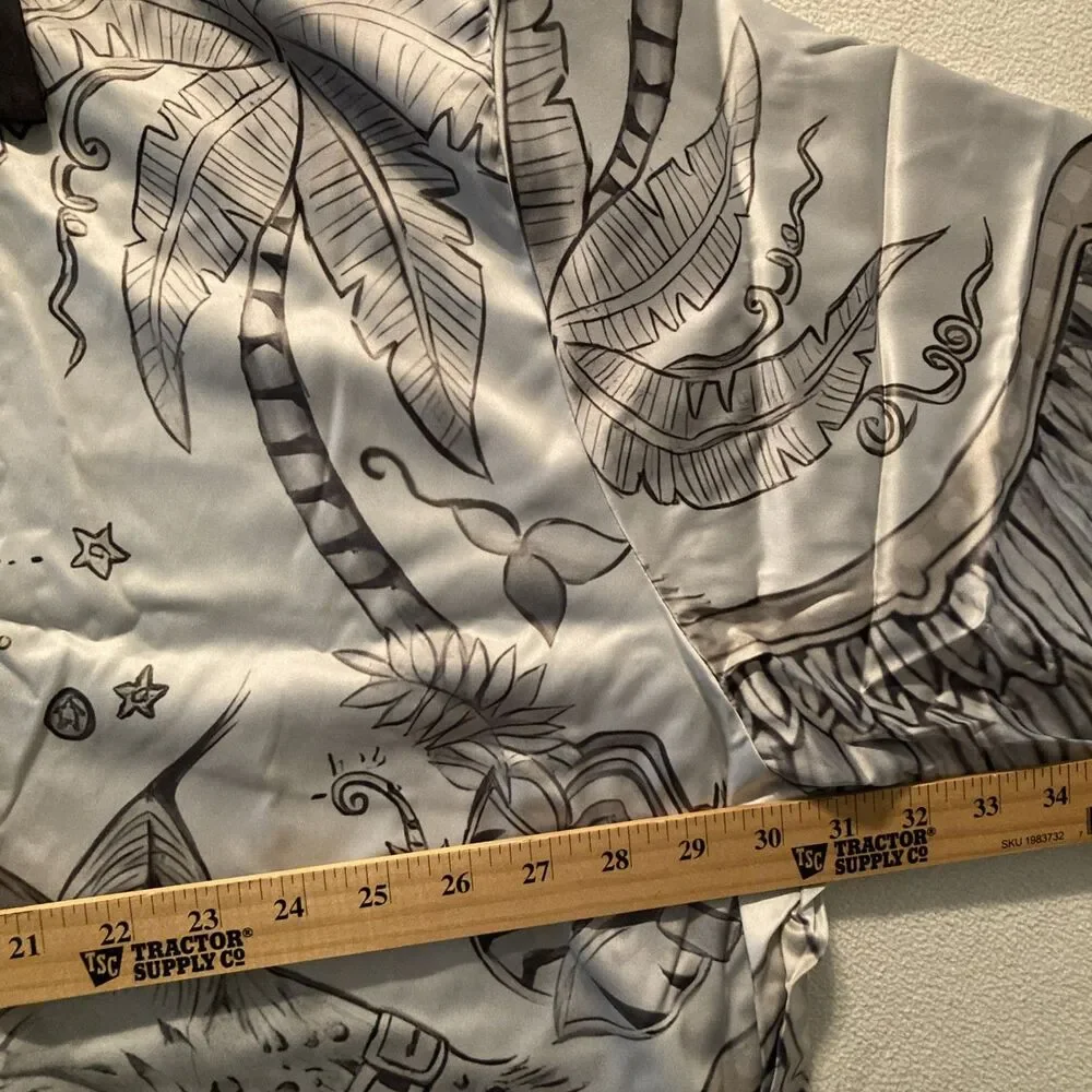 Custom Made Silk Like Lounge Shirt Size 5XL Geometric Design White/Black Classic - Picture 3 of 7